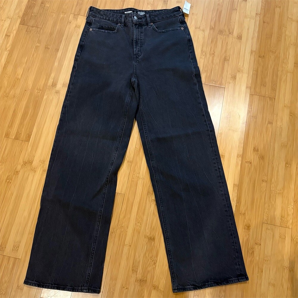 Old Navy Jeans Womens Size 8 Black Extra High-Rise Sky-Hi Wide-Leg Denim
